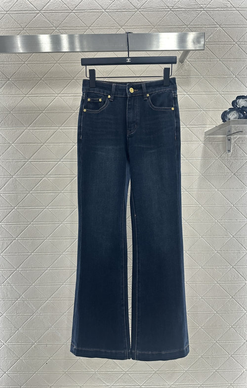 Chanel Retro Stretch Bootcut Jeans with Distressed Details and Embellishments