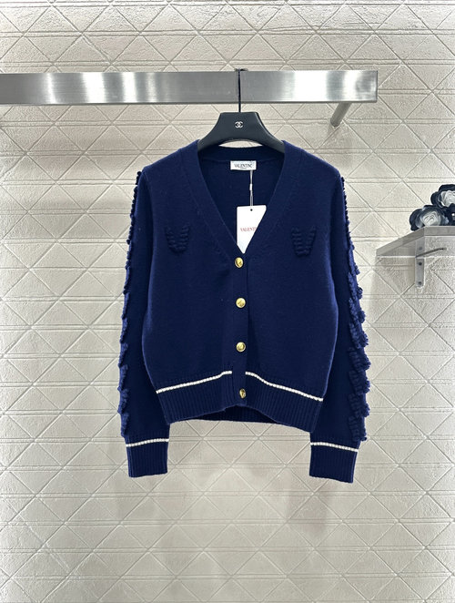 Valentino Stereo Crochet Letter Knit Cardigan with Contrasting Stripes