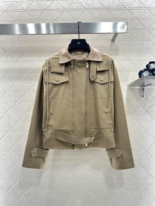 Fendi Customized Cotton Windbreaker with Patchwork Leather Collar