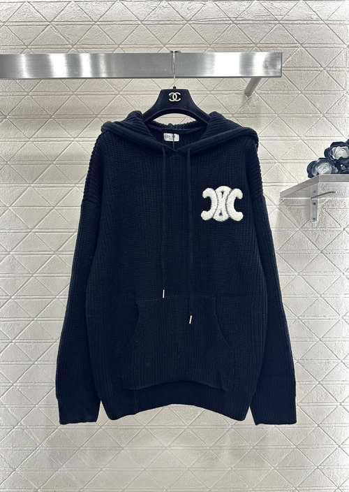 Celine Customized Wool Knit Hooded Top with Logo Decoration