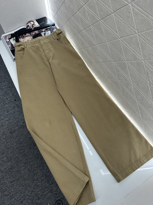 Miu Miu Wide-Leg Trousers with Side Buckles, Soft Cotton, Stylish and Warm