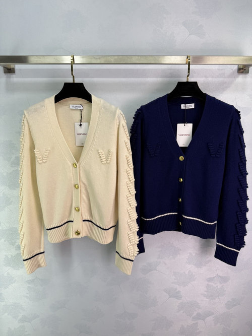 Valentino V-Neck Cardigan with Golden Buttons and Brand Logo Elements