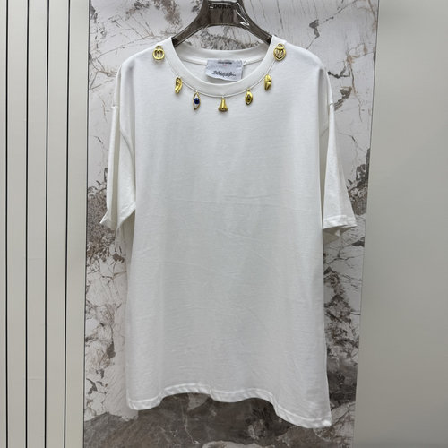 Schiaparelli Elegant Tops in Black, White & Brown with Gold Neck Hardware, Ideal for Jeans