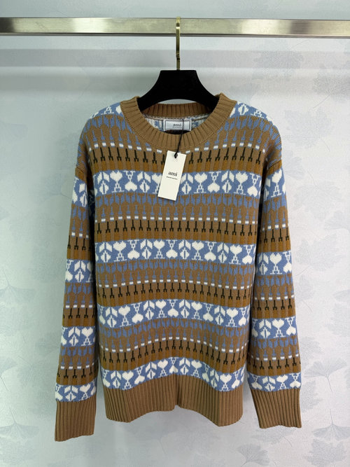 Ami Custom Wool Knitted Sweater with Geometric Heart Pattern