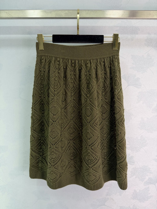Loro Piana High-Quality Cashmere A-Line Skirt with Geometric Pattern
