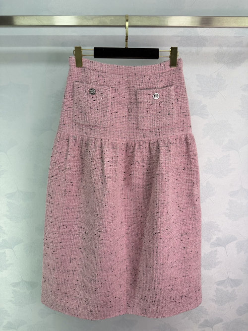 Chanel Bright Pink Flower Bud Skirt with Double C Buttons and Lining