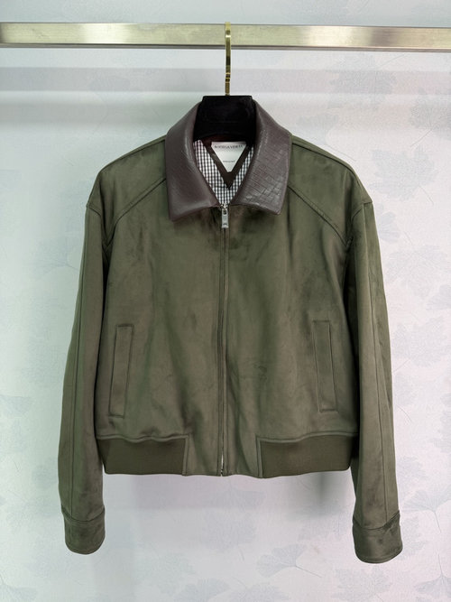 Bottega Veneta Knitted Suede Collar Jacket with Minimalist Style and Brand Logo