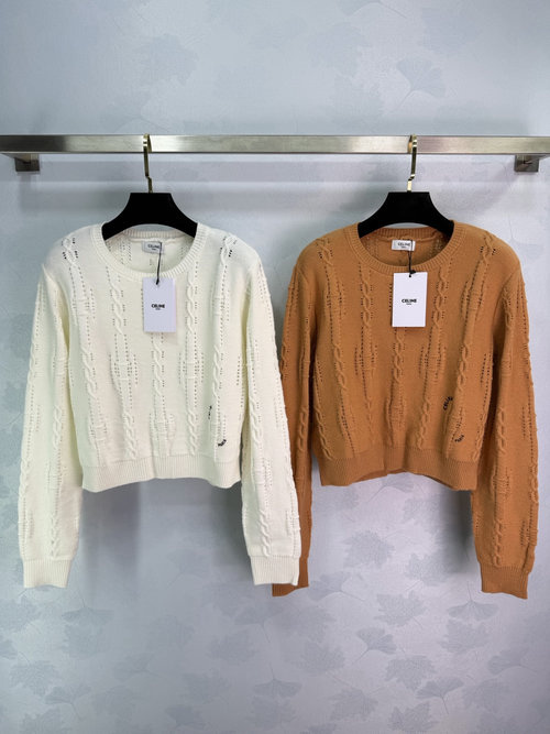 Celine Short Knit Sweater with Hollow Chain Weave, Soft and Warm Design