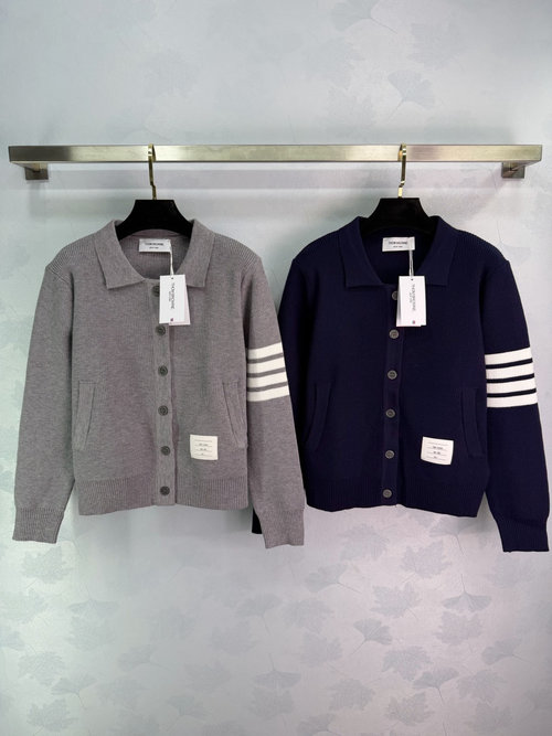 Thom Browne Classic Striped Knit Cardigan, Wool Blend, Four-Stripe Design