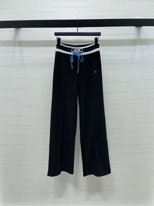 Celine Drawstring Wide-Leg Pants with Contrast Belt