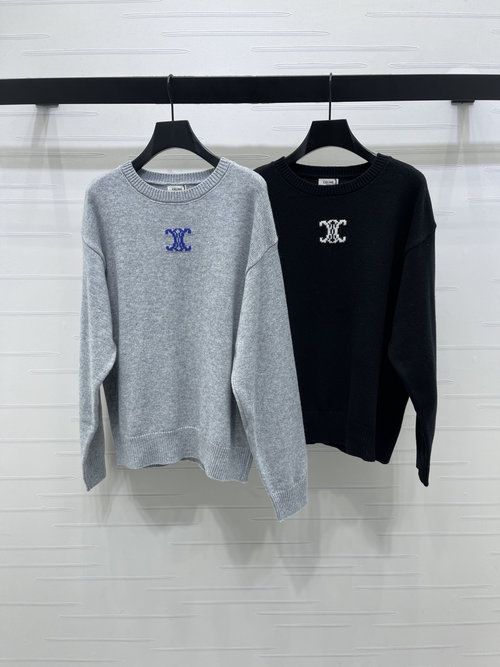 Celine Premium Round-Neck Knit Pullover with Arch Logo for a Relaxed Look