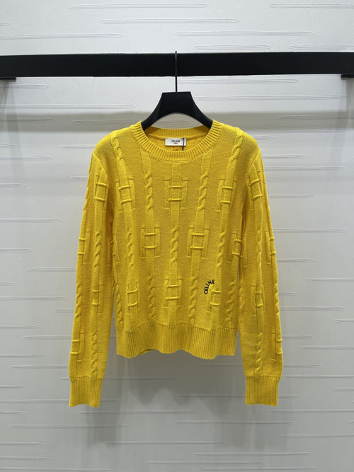 Celine Cable Round Neck Long-Sleeve Sweater with Ribbed Edges for Daily Wear