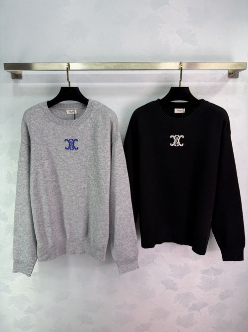 Celine Embroidered Wool Sweater, Soft and Warm, Distinctive Logo