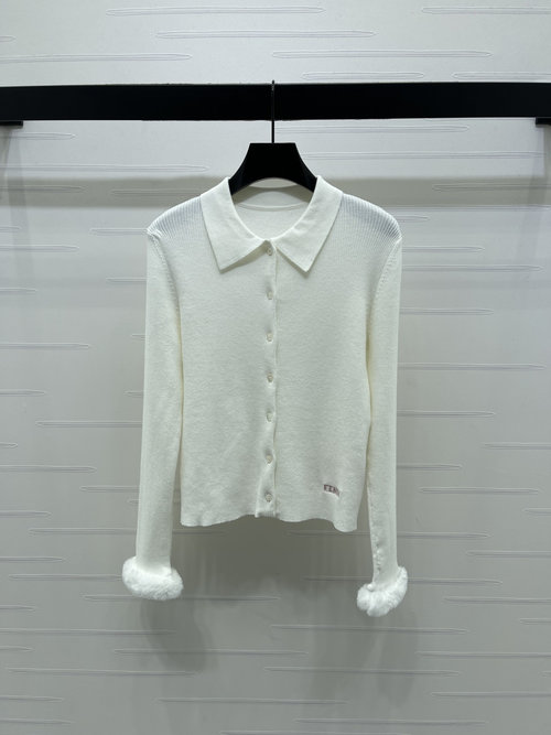 Fendi Collar Knit Long-Sleeve Cardigan with Elegant Embroidery