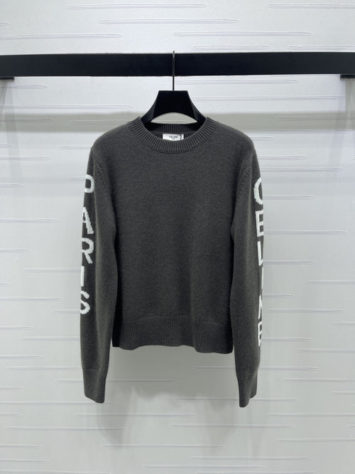 Celine Soft Wool Knit Pullover with Hooked Letter Logo