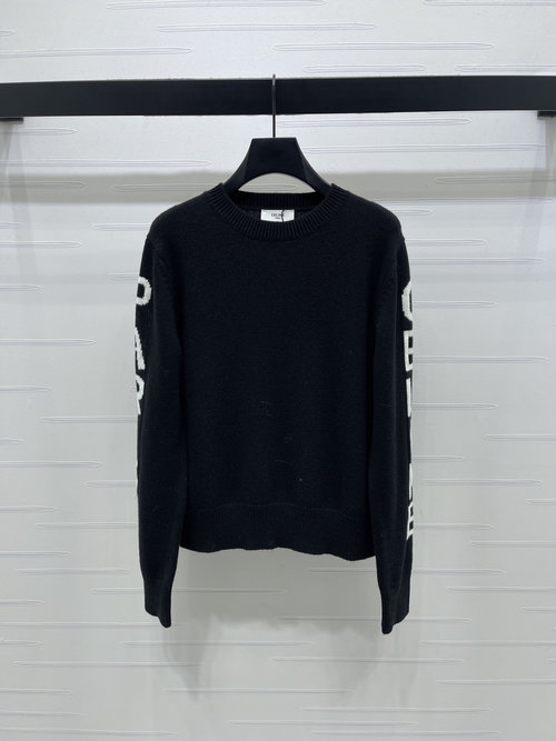 Celine Soft Wool Knit Pullover with Hooked Letter Logo