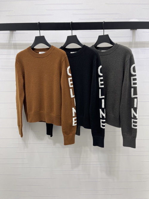 Celine Soft Wool Knit Pullover with Hooked Letter Logo