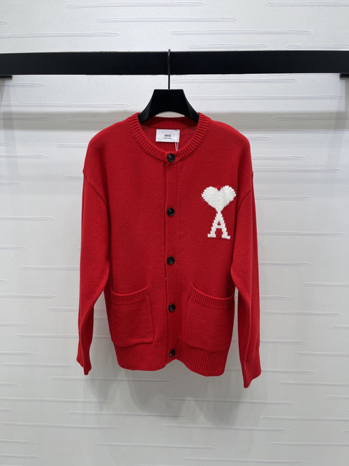 Ami Color-Blocked Heart Crochet Knit Open Cardigan