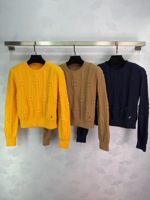 Celine Cable Knit Round Neck Long Sleeve Sweater in a Shortened Version