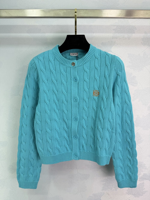 Loewe Twisted Knitted Cardigan with Silver Buttons and Logo Embroideries