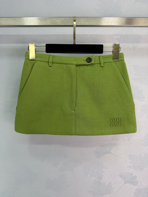 Miu Miu HIGH WAIST ZIPPER MINI SKIRT WITH EMBROIDERED LOGO