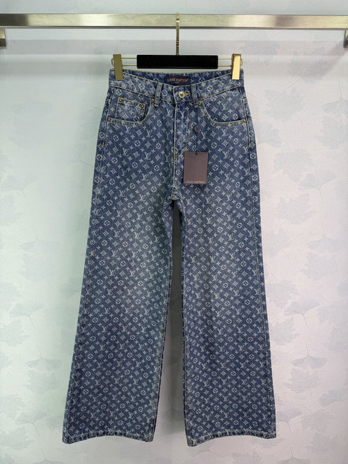 Louis Vuitton Monogram Jacquard High-Waisted Straight-Leg Jeans with Classic Pattern