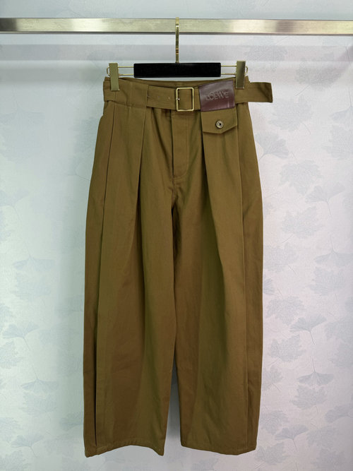 Loewe High-Waisted Wide-Leg Pants with Signature Pleated Belt, Versatile Design