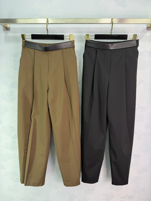 Loewe Leather Belt Trousers with Logo, High-Waisted Straight Leg for a Flattering Silhouette