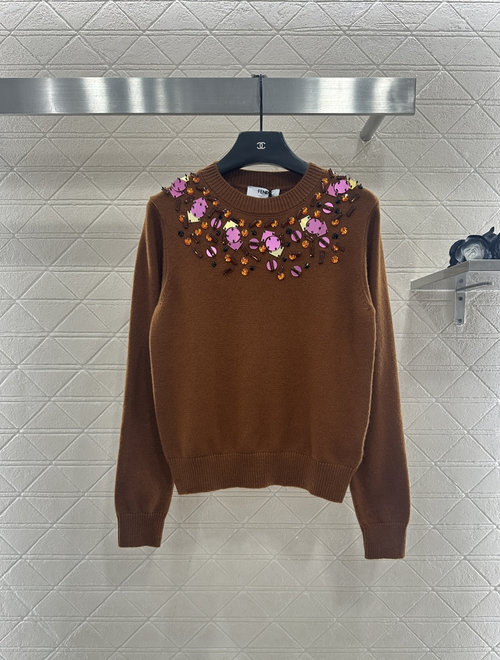Fendi Customized Cashmere Knit Top with Beads, Graceful and Comfortable