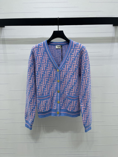 Fendi Double F Jacquard V-neck Knit Cardigan, Exuding Luxury