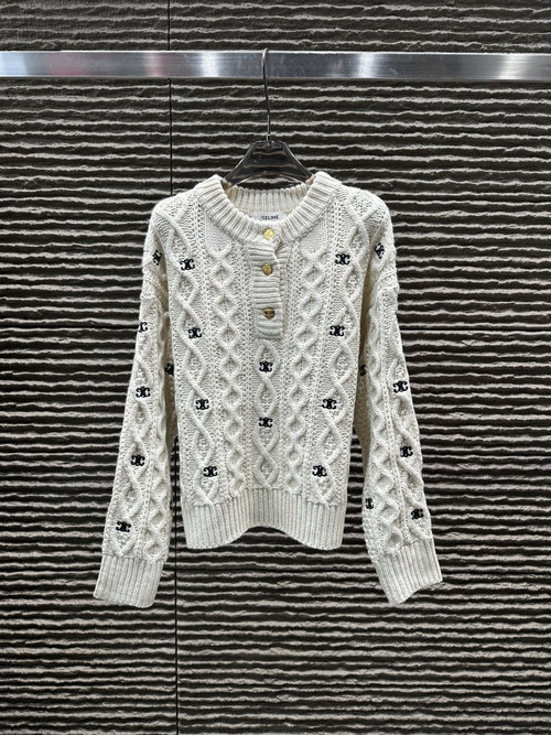 Celine Heavy-Embroidery Pullover Sweater with Luxury Style