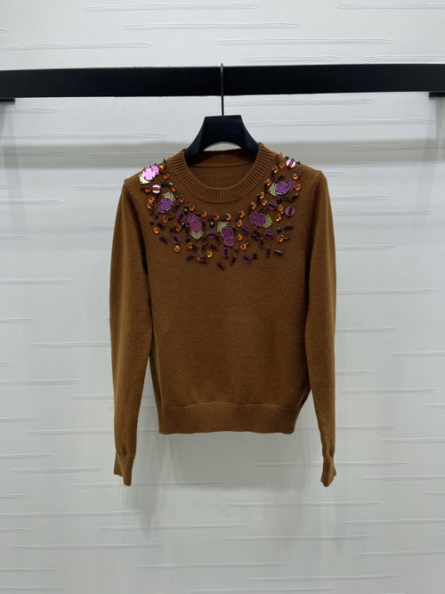 Fendi Luxury Beaded and Sequined Knit Sweater with Embroidered Accents