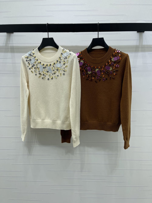 Fendi Luxury Beaded and Sequined Knit Sweater with Embroidered Accents