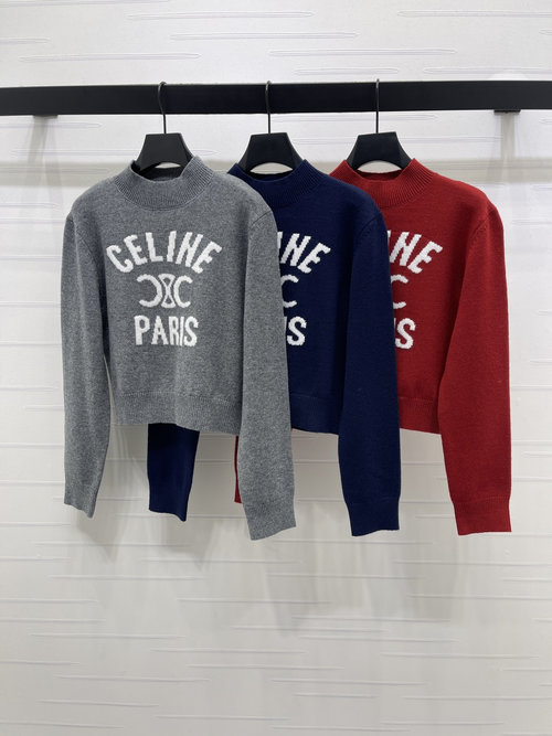 Celine High-End Collared Hooked Flower Pullover Sweater with Custom Wool Yarn