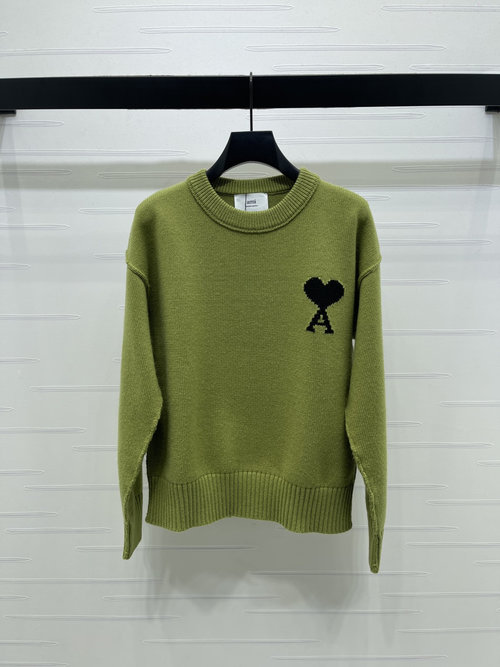 Ami Original Pullover Knit Sweater with Heart Pattern, One Color