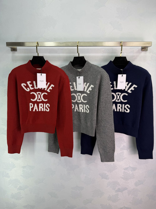 Celine Embroidered Letter Sweater, High-Quality Knit, Short Design