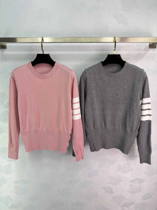 Thom Browne Classic Four-Stripe Knit Sweater with Arm Logo, Soft Wool Blend