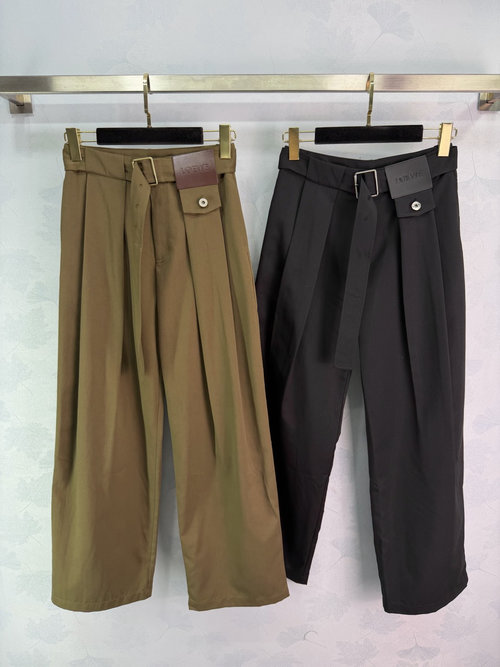 Loewe Belted Carrot-Fit Wide-Leg Pants, Imported Fabric, Elegant Press Folds, Fashionable Look