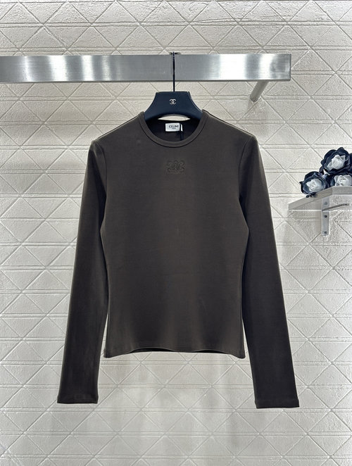 Celine All - Cotton Long - Sleeve Top with Embroidered Logo