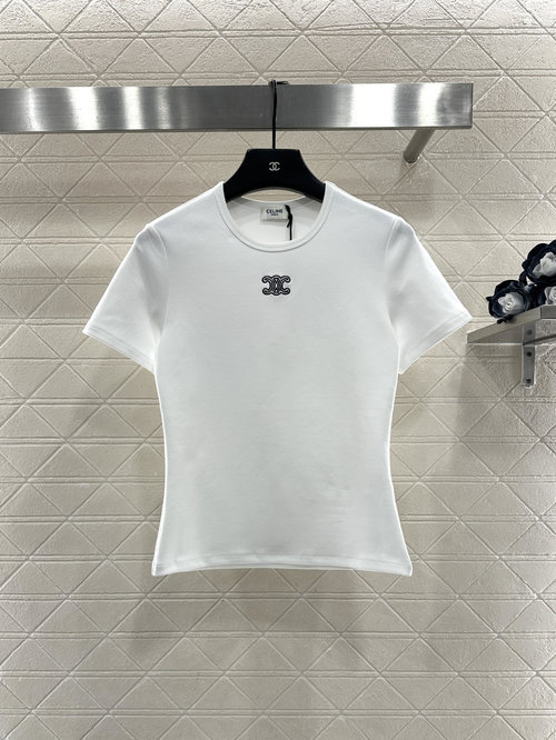 Celine Custom Cotton Round Neck Embroidered Short Sleeve T - Shirt with Logo