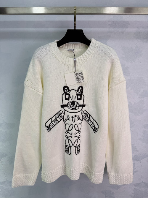 Loewe Cozy Cat Embroidery Anagram Sweater with a Relaxed Fit