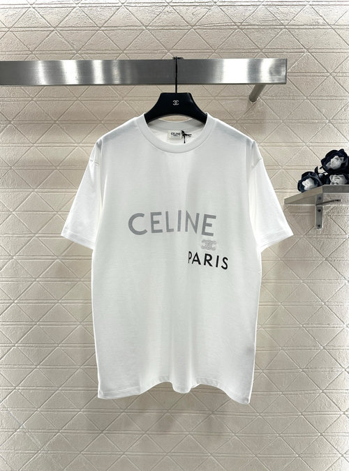 Celine Customized Cotton Short-Sleeved T-Shirt with Embroidered Logo