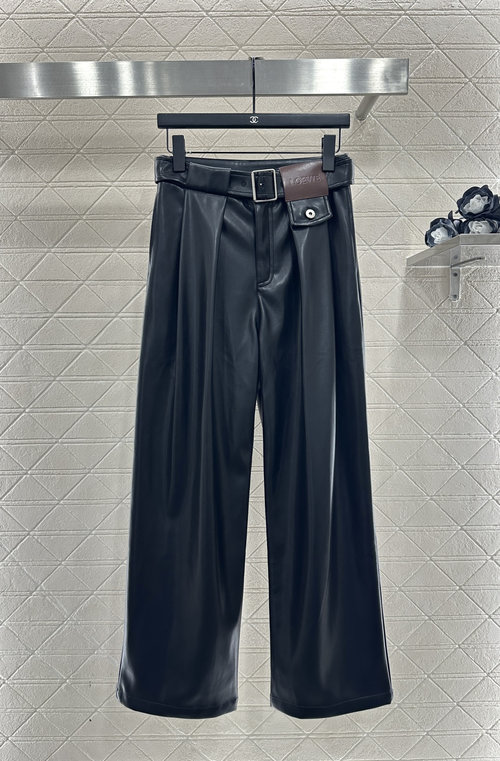 Loewe Belted Pleated Wide-Leg Leather Pants