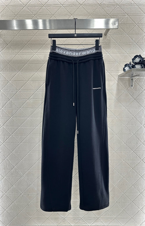 Alexander Wang Custom YB Nylon Wide-Leg Trousers Featuring Brand Logo for Effortless Chic