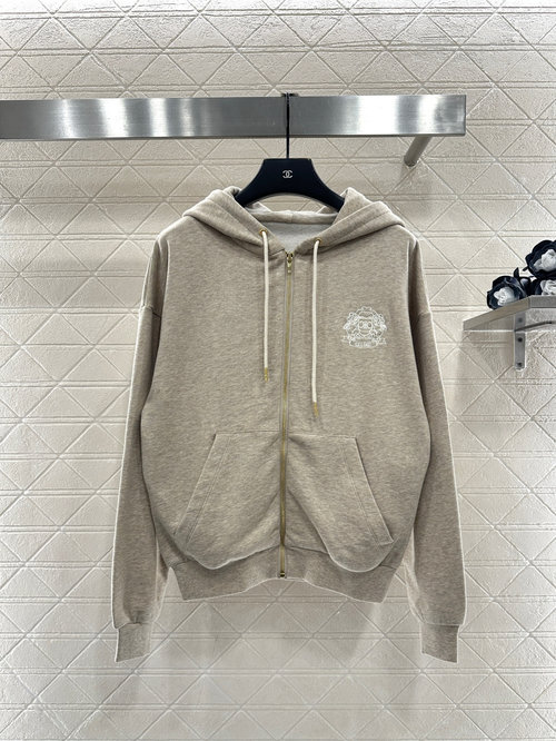 Celine Custom Imported Cotton Hooded Zippered Coat with Logo Embroidery