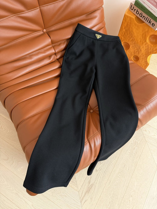 Prada Black Thickened Flare Pants with Triangle Logo
