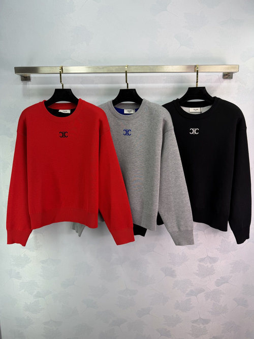 Celine Relaxed Fit Wool Sweater with Embroidered Logo