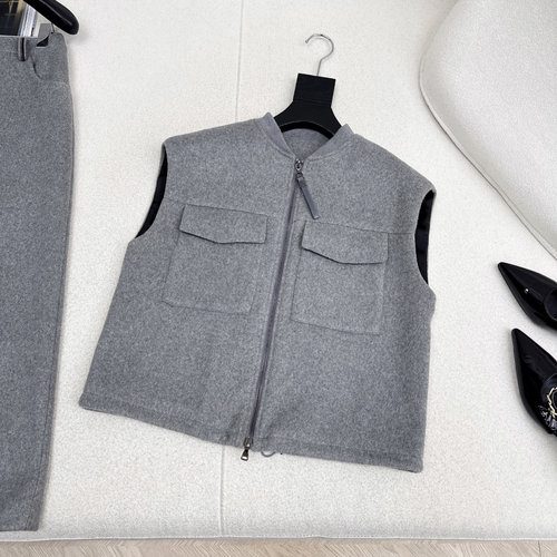 Brunello Cucinelli Chic Italian Wool Blend Vest with High-Waist Skirt