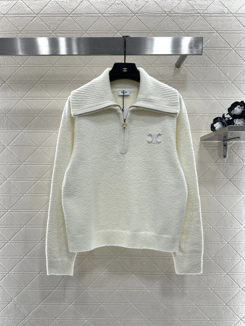 Celine Custom YB Cashmere Wool Blend Pullover Adorned with Brand Logo for Timeless Elegance