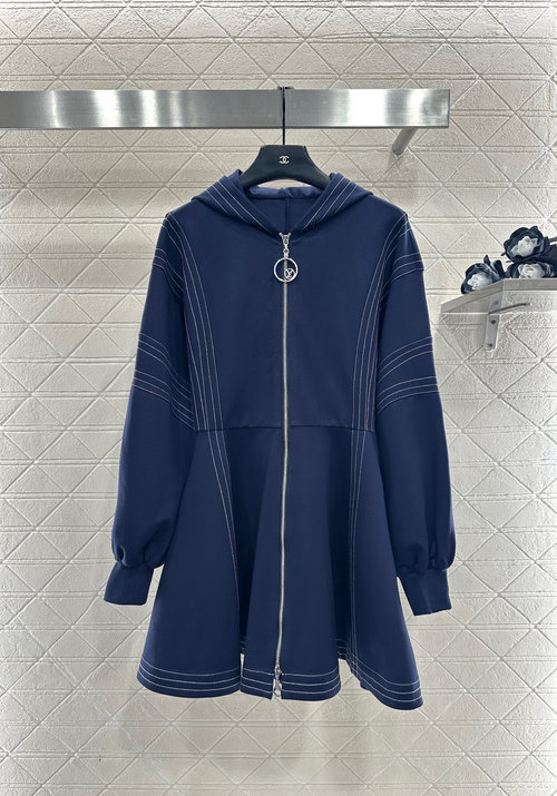 Louis Vuitton Custom Cotton Hooded Zip Dress with Gold Threads and Waist